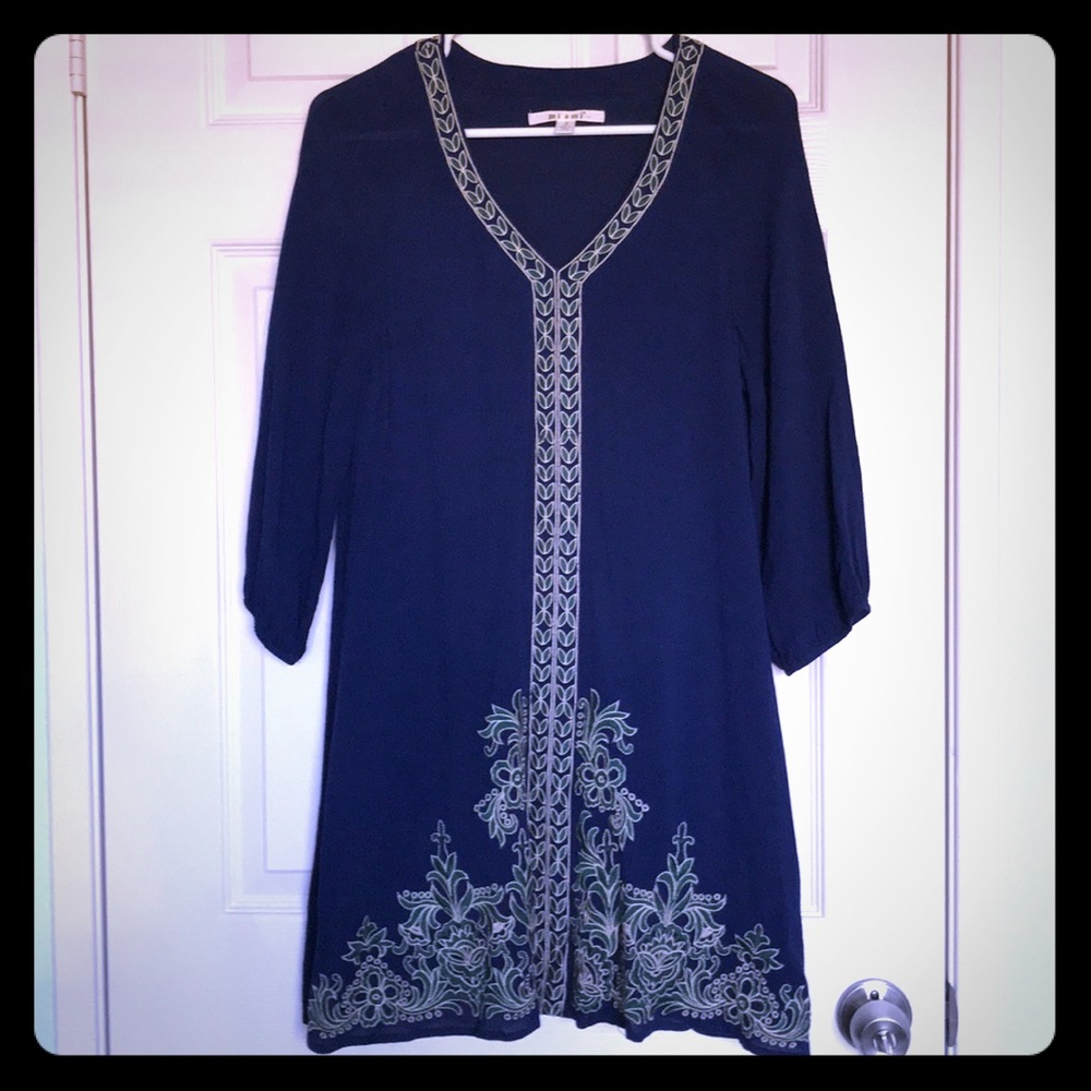SALE! Long Sleeve Navy Embroidered Dress